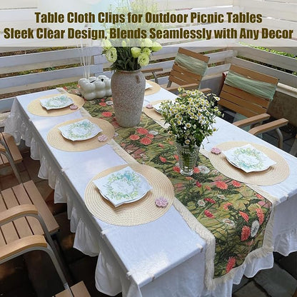 24 Pcs Clear Tablecloth Clips for Indoor Outdoor Tables, Plastic Table Cloth Holder Clips for Folding Tables, Picnic Table Cover Clip Clamps Small