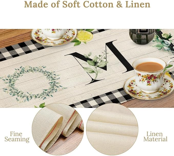 Lemon Fruit Home Table Runner,Vintage Farmhouse Rustic Black White Buffalo Plaid Dining Table Decoration for Home Holiday Party Dresser Kitchen Cabin Restaurant Wedding Decor 13×108in