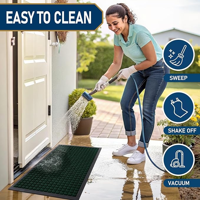 Smiry Front Door Mat Outside Entrance, Heavy Duty Natural Rubber Doormat, Non Slip, Trap Dirt and Moisture, Easy Clean, Low Profile Welcome Floor Mats for Indoor Outdoor Entry, 59x23 Inch, Black Green