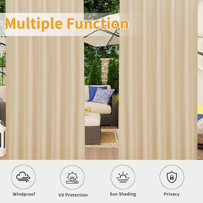 Easy-Going Outdoor Patio Curtains 2 Panels, 54x108 inch, Porch and Pergola - Image 5