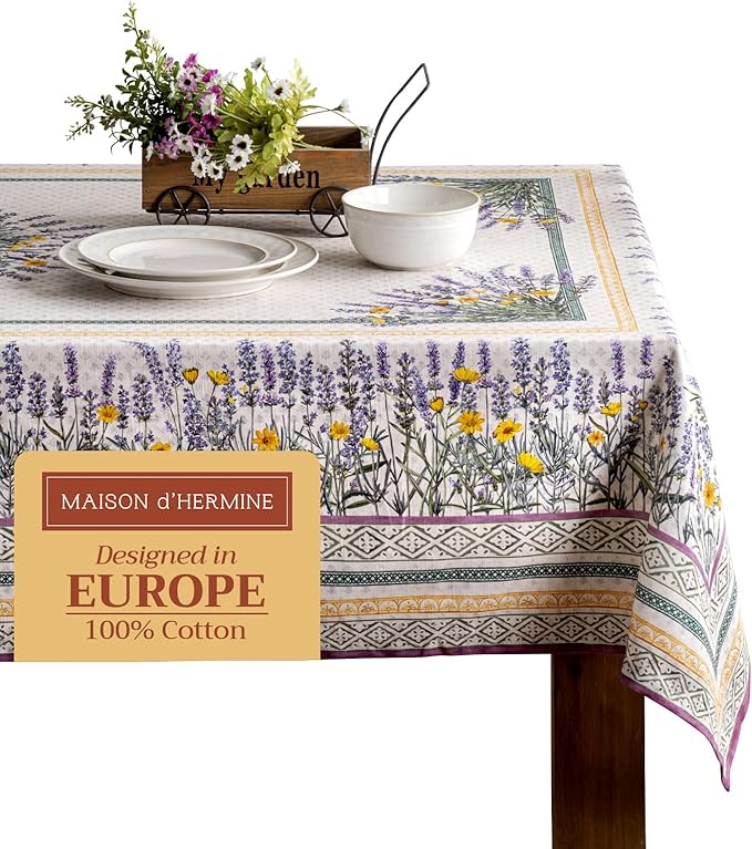 Maison d' Hermine Table Cloth Rectangle Table 100% Cotton 70 x 90 Inches Tablecloth Reusable Decorative for Dining Room, Farmhouse, Home, Party, Festive & Wedding Spring Summer - Fanny Lavender