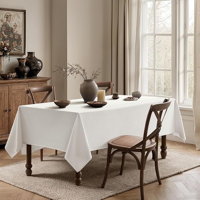 MIULEE White Linen Polyester Tablecloth 60x104 Inch Spring Rectangle Table Cloth Waterproof,Stain Resistant & Wrinkle Resistant for Dining Party Wedding