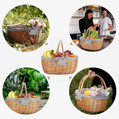 G GOOD GAIN Oval Picnic Basket with Folding Handles, Willow Hand Woven Shopping Basket, Bath Storage Gift Packing Basket, Wicker Empty Easter Eggs and Candy Small Gift Basket. Grey