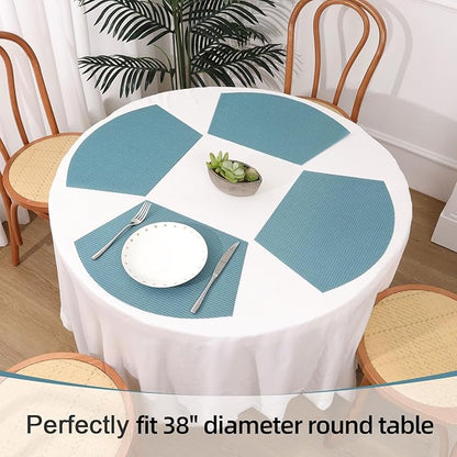 SHACOS Round Table Placemats Set of 4 Small Wedge Placemat Wipe Clean Heat Resistant Woven Vinyl Round Table Mats (4, Gray Blue)