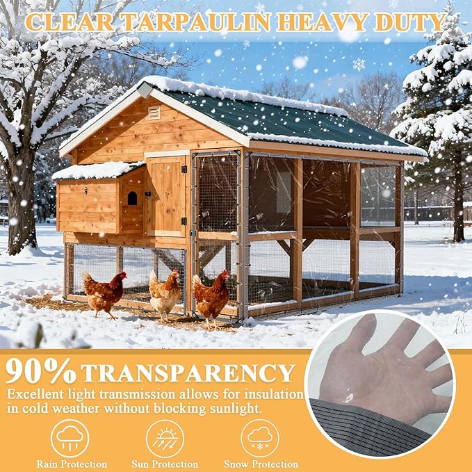 17x32 FT Clear Vinyl Patio Enclosure Panels - Heavy Duty Waterproof Clear Tarps with Reinforced Edges & Grommets for Temporary Winter Porch Enclosure & Deck Enclosure