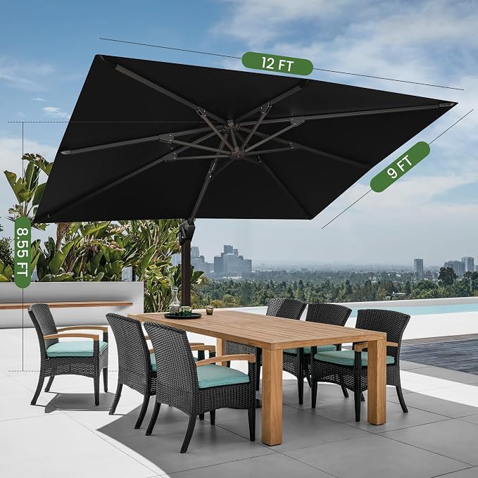 9' X 12' Cantilever Patio Umbrella Rectangular Outdoor Umbrellas | Heavy Duty - Image 7