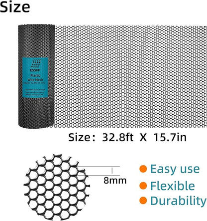 Pet & Garden Safeguard - 15.7IN x 32.8FT Roll - Black Plastic Netting, Multi-Use Decorative Fencing for Poultry, Dogs, Rabbits,Chicken and Snake Barrier