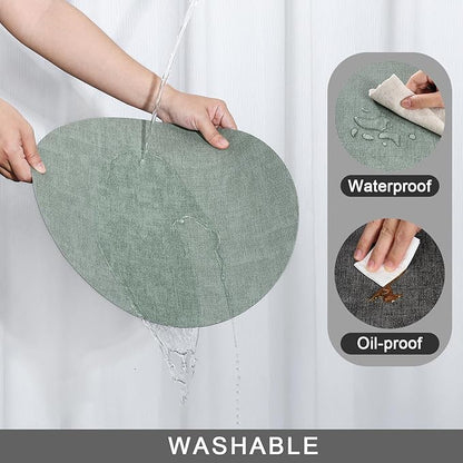 Myir JUN Round Placemats Dual Sided, Faux Leather Place Mats Set of 4 Indoor for Dining Table Outdoor Non-Slip Washable Table Mats (Set of 4, Gray Sage Green)