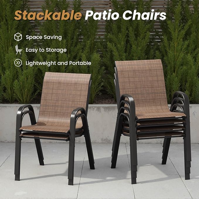 Patio Chairs Set of 6, Stackable Outdoor Chairs - Image 5