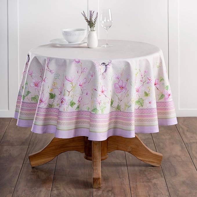 Maison d' Hermine Table Cloth Round Table 100% Cotton 63 Inches Tablecloth Reusable Decorative Everyday Use for Dining Room, Farmhouse, Home, Party, Festive & Wedding Spring Summer - Magnolia Mornings