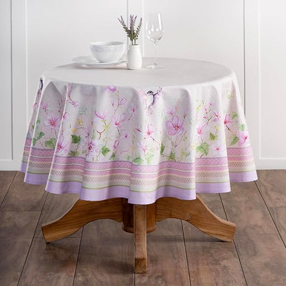 Maison d' Hermine Table Cloth Round Table 100% Cotton 63 Inches Tablecloth Reusable Decorative Everyday Use for Dining Room, Farmhouse, Home, Party, Festive & Wedding Spring Summer - Magnolia Mornings