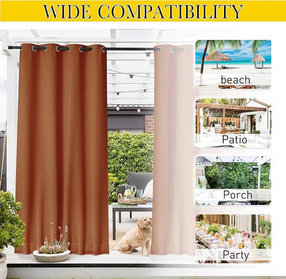 NICETOWN Outdoor Curtains Waterproof Fixed Bottom W52xL95 Burnt Orange | - Image 7