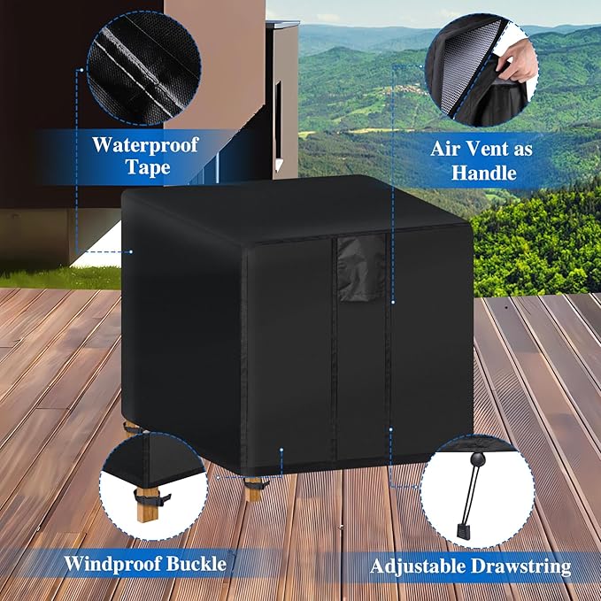 Fire Pit Cover Square- Waterproof Firepit Covers Square (36L x 36W x 24H inches, Black) Outdoor Fireplace Cover Weatherproof and Non Fading