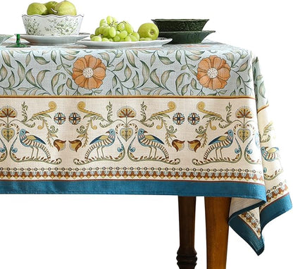 patdrea Designer French Linen Blue Tablecloth for Rectangle Table,Vintage Floral Table Cloth,Colorful Decoration Fall Cover Kitchen Dining for Thanksgiving,Tea Party,Christmas,67"x118"-Wensel