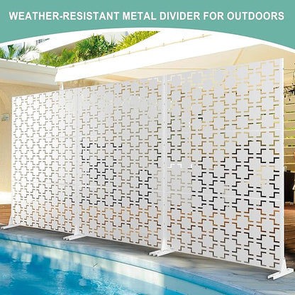 Metal Privacy Screen for Outdoor & Indoor Use, Free Standing Privacy Screen for Patio Garden Pool, 72" H x 47" W Decoative Privacy Panels, Weather Resistant, Easy Assembly (White Square)