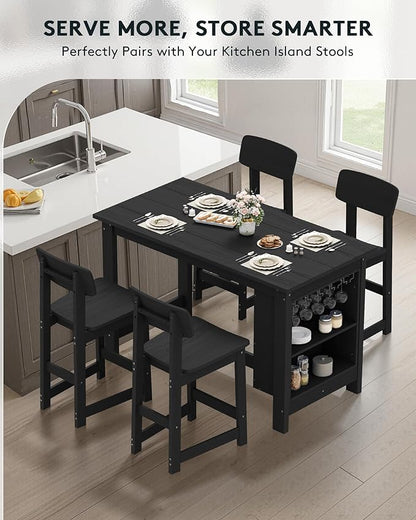 SERWALL Outdoor Bar Stools Set of 2, All Weather HDPE 25" Counter Height Bar Stools with Back, Outdoor Armless Barstools for Patio, Garden, Backyard, Balcony, Poolside, Black