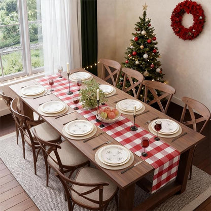 Encasa XO Cotton Dining Table Runner | Buffalo Red Checks | Size 13x48 in - Machine Washable & Durable