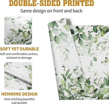 Sage Green Leaf Placemats Set of 4 Eucalyptus Leaves Place Mats 12×18 Inch Spring Summer Rustic Vintage Farmhouse Washable Linen Fabric Table Mats for Party Kitchen Dining Outdoor Indoor Decor