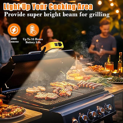 2-Pack 5000mAh LED Grill & Work Lights, Super Bright 1000LM Rechargeable Magnetic Lamp for BBQ, Camping, Emergency, 6 Light Modes & USB Output