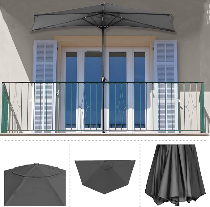 Half Umbrella Outdoor Patio Shade - 9 ft Patio Umbrella - Small Canopy - Image 7