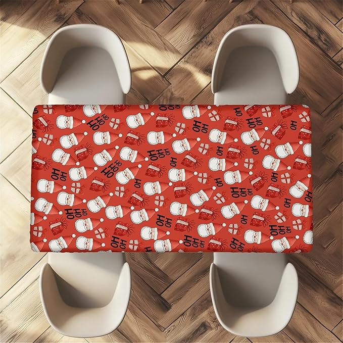 Rectangle Table Cloth Cover Waterproof Elastic Fitted Polyester Fitted Tablecloths for 4 Foot Tables for Indoor,Picnic, Camping, Outdoor （48" x 30"，Christmas Tablecloth）