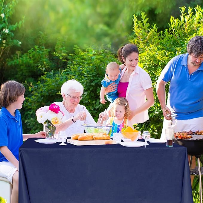 Nasitos 2 Pack Vinyl Tablecloth Rectangle 60x120 Inch-100% Waterproof Spillproof Plastic Navy Table Cloth, Wipeable Plastic Table Cover for Dining Table, Buffet Parties, Special Events and Camping