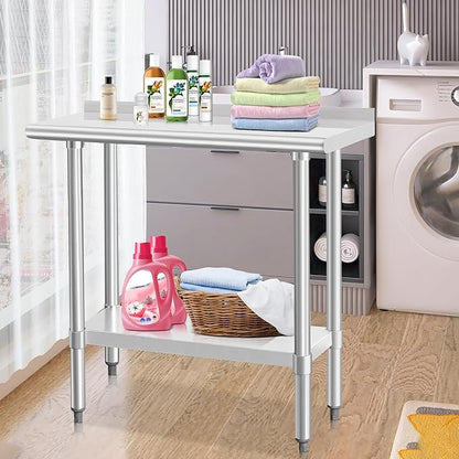 HARDURA Stainless Steel Commercial Work Table Prep Work Metal Table 14×36 Inches with Undershelf and 2" Backsplash Heavy Duty NSF 430 for Kitchen Food Prep
