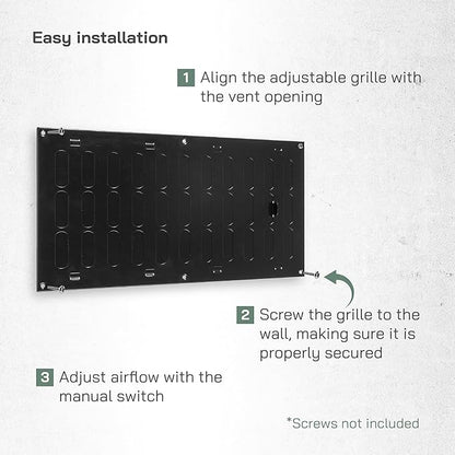 Vent Systems 16" x 8" Inch Metal Air Return Vent Cover - Black Adjustable Return Air Grill - Open/Close Air Supply Intake Vents for Home Wall and Ceiling - HVAC Wall Grille for Indoor and Outdoor Use