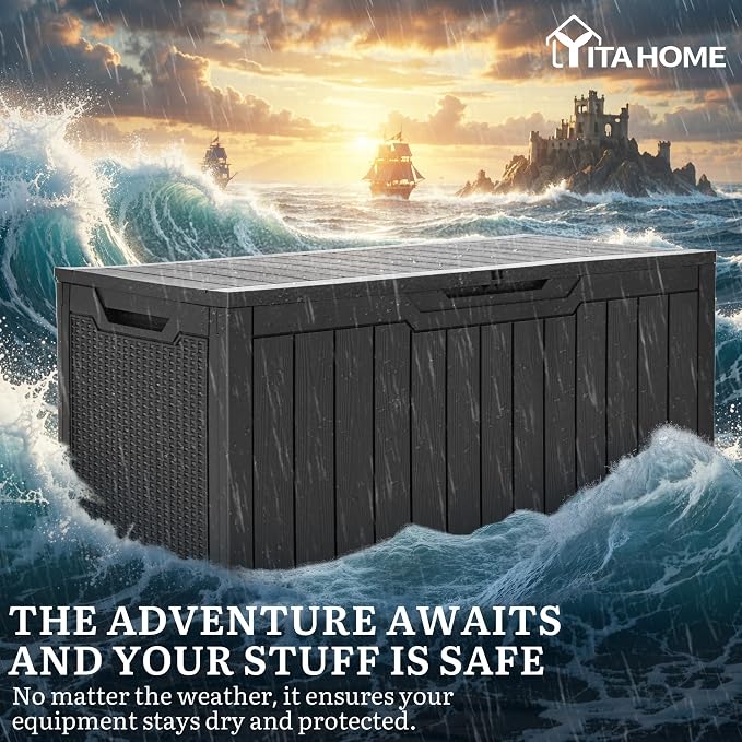 YITAHOME 100 Gallon Large Outdoor Deck Box | Waterproof Resin Storage Box - Image 4