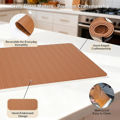 Faux Leather Placemats Set of 4 – 17x12 Inch Vinyl Table Mats, Heat Resistant, Non Slip, Wipeable & Washable, Easy to Clean Dining Table Decor for Kitchen & Dining Room（Cinnamon Brown）