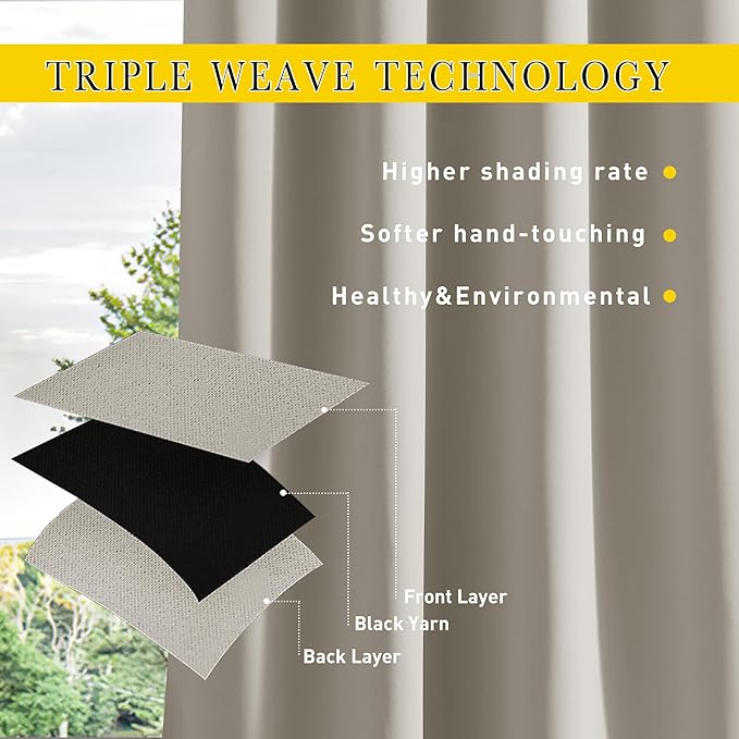 NICETOWN Outdoor Curtains Waterproof Fixed Bottom W52xL95 Natural | - Image 5