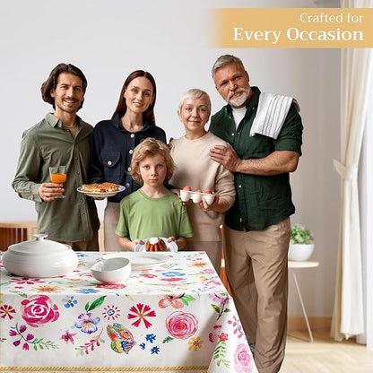 Maison d' Hermine Table Cloth Rectangle Table 100% Cotton 70 x 120 Inches Tablecloth Reusable for Dining Room, Farmhouse, Home, Party, Festive & Wedding Spring Summer - Happy Florals - Sweety