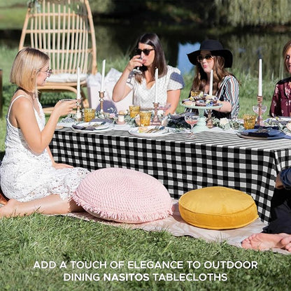 Nasitos 2 Pack Rectangle Vinyl Table Cloth with Flannel Backing 60x120 Inch-Waterproof Outdoor Picnic Tablecloth Checkered, Wipeable Plastic Black and White Table Cover for Dinner Party, Kitchen
