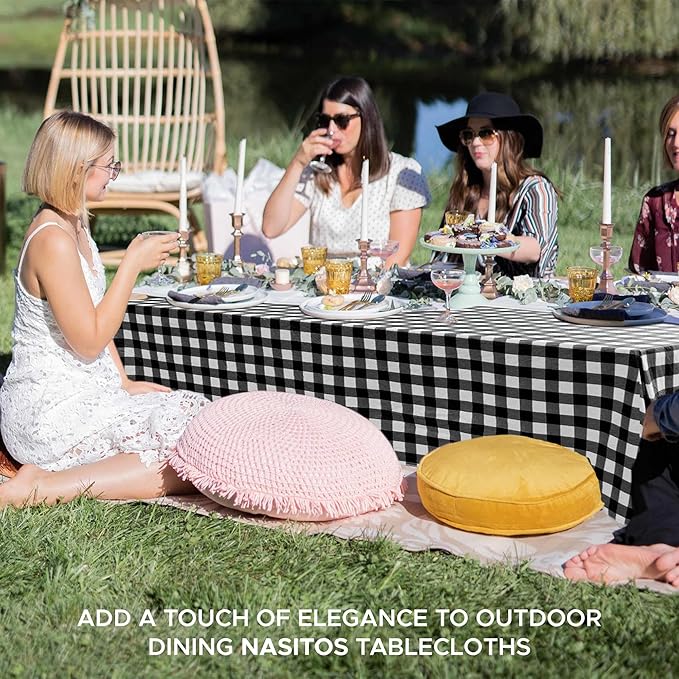Nasitos 2 Pack Gingham Vinyl Tablecloth 60x102 Inch-Rectangle Picnic Table Cover Waterproof Vinyl Plastic Table Cloth, Black and White Checkered Flannel Backed Tablecloth for Parties, Dinner, Outdoor