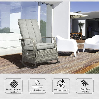 Outsunny Wicker Outdoor Rocking Chair, Patio Recliner - Image 4