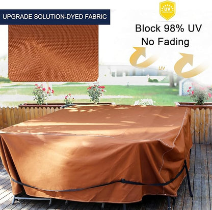 NettyPro Patio Table Cover Rectangular 105 x 75 Inch, 600D Heavy Duty Waterproof Outdoor Furniture Covers for Dining Table and Chair Rectangular, Brown