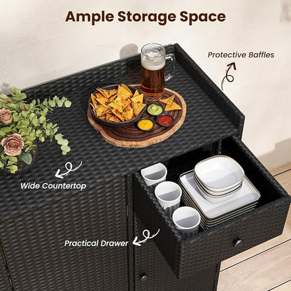 Tangkula Rattan Outdoor Storage Cabinet, Patiojoy Outdoor Cabinet - Image 5