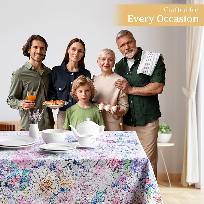 Maison d' Hermine Table Cloth Square Table 100% Cotton 54 x 54 Inches Tablecloth Reusable Decorative Everyday Use for Dining Room, Farmhouse, Home, Party, Festive & Wedding Spring Summer - Floral Love