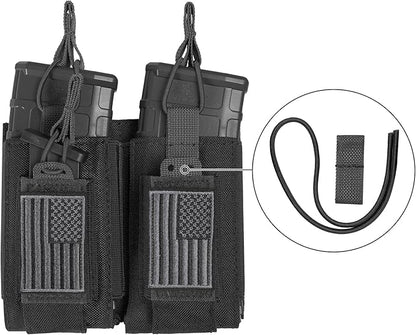 Open-Top Single/Double/Triple Molle Mag Pouch for 5.56mm M4 M16 AK AR Glock M1911 9mm Elastic Rifle Magazines Pistol Mag Pouches Holder Carrier with USA Flag Patch