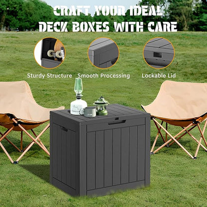 NUNU LAB 35 Gallon Outdoor Storage Box Waterproof, Outside Package Delivery Deck Boxes with Lockable Lid, Backyard Storage Bin For Garden Tools, Patio Cushions Accessories, Black
