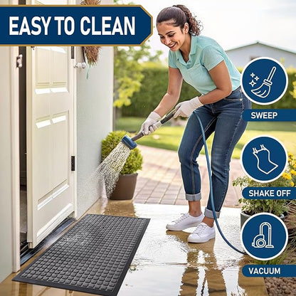 Smiry Front Door Mat Outside Entrance, Heavy Duty Natural Rubber Doormat, Non Slip, Trap Dirt and Moisture, Easy Clean, Low Profile Welcome Floor Mats for Indoor Outdoor Entry, 59x23 Inch, Mix Grey