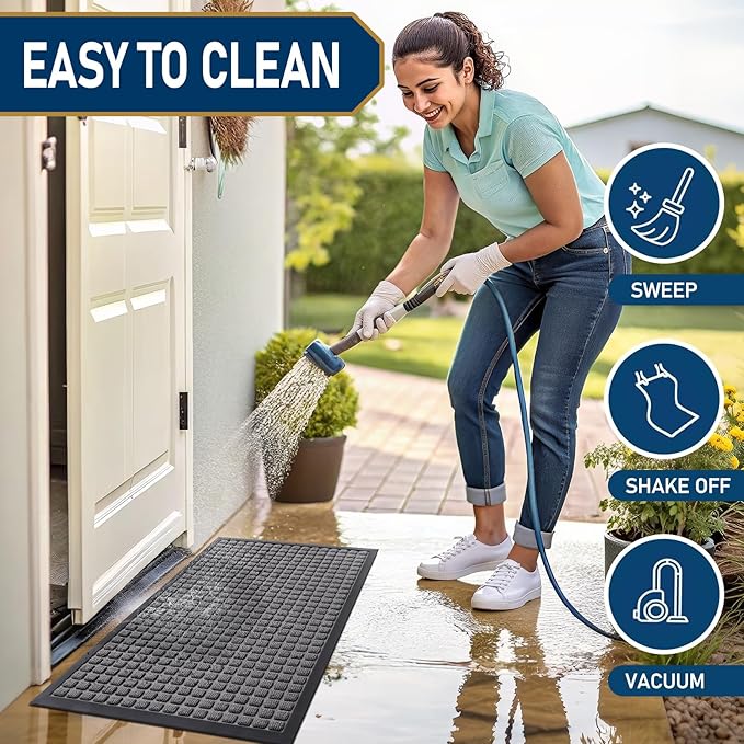 Smiry Front Door Mat Outside Entrance, Heavy Duty Natural Rubber Doormat, Non Slip, Trap Dirt and Moisture, Easy Clean, Low Profile Welcome Floor Mats for Indoor Outdoor Entry, 70x46.5 Inch, Mix Grey