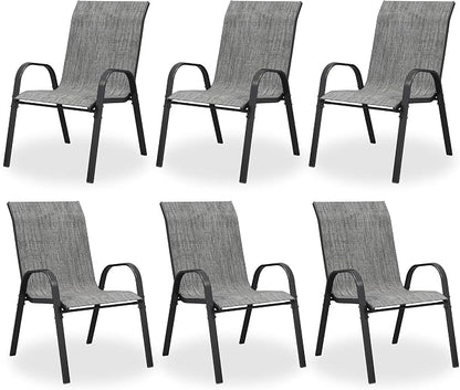 Patio Chairs Set of 6, Stackable Dining Chairs High Back, Breathable Seat by VonzoyHome