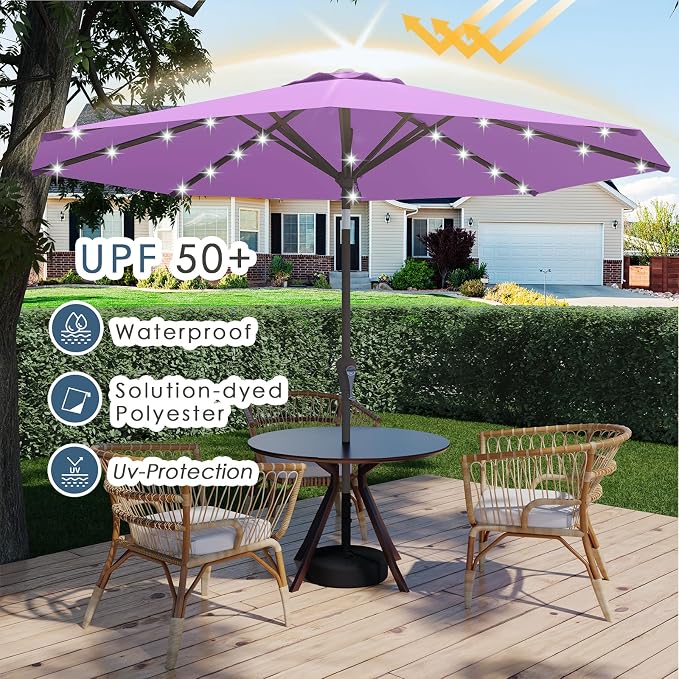 9FT Patio Umbrella with Solar Lights, Outdoor Market Umbrella with Tilt and - Image 5