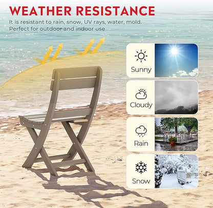 Costaelm Paradise 3-Piece Outdoor HDPE Folding Patio Bistro Table and Chairs, Weathered Wood