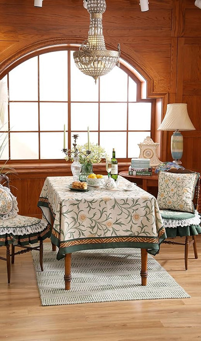 patdrea Designer French Linen Table Cloth for Rectangle Table,Vintage Fall Decorative Tablecloth,Floral Decoration Cover for Kitchen Dining Christmas,Tea Party,Thanksgiving,63"x87"-Littledaisy