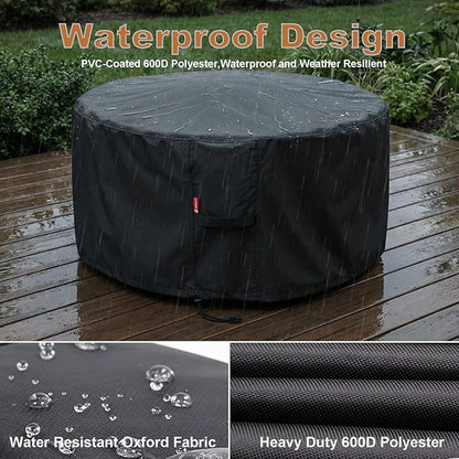 SheeChung Round Gas Fire Pit/Table Cover-Fit 34-38 inch Outdoor Firepit Bowl,600D Heavy Duty Patio Cover,100% Weather Resistant&Waterproof for Backyard,Porch,Deck,Camping,Grill,38”Dia X 22”H