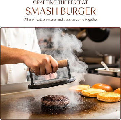 Bellemain Heavy Duty Cast Iron Smash Burger Press 7" Round Grill Press for Cooking Burgers, Bacon, Sandwiches, Steak, BBQ, Ground Beef, Meats, Sausages, and So On