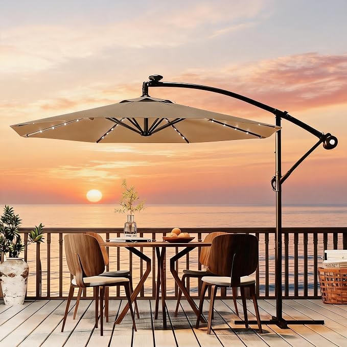 Garvee 10FT Solar Lights Offset Patio Umbrella by Garvee
