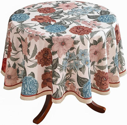 Designer French Linen Small Tablecloth for Round Table,Red and Blue Floral Durable Tablecloths,Decor Table Cover for Kitchen,Dining,Thanksgiving,Farmhouse,Diameter 55"-Burgundyred